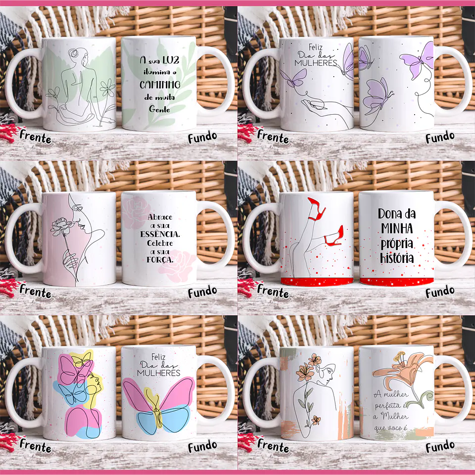 20 Artes para Caneca Dia das Mulheres Linhas Arquivos em Jpg   2