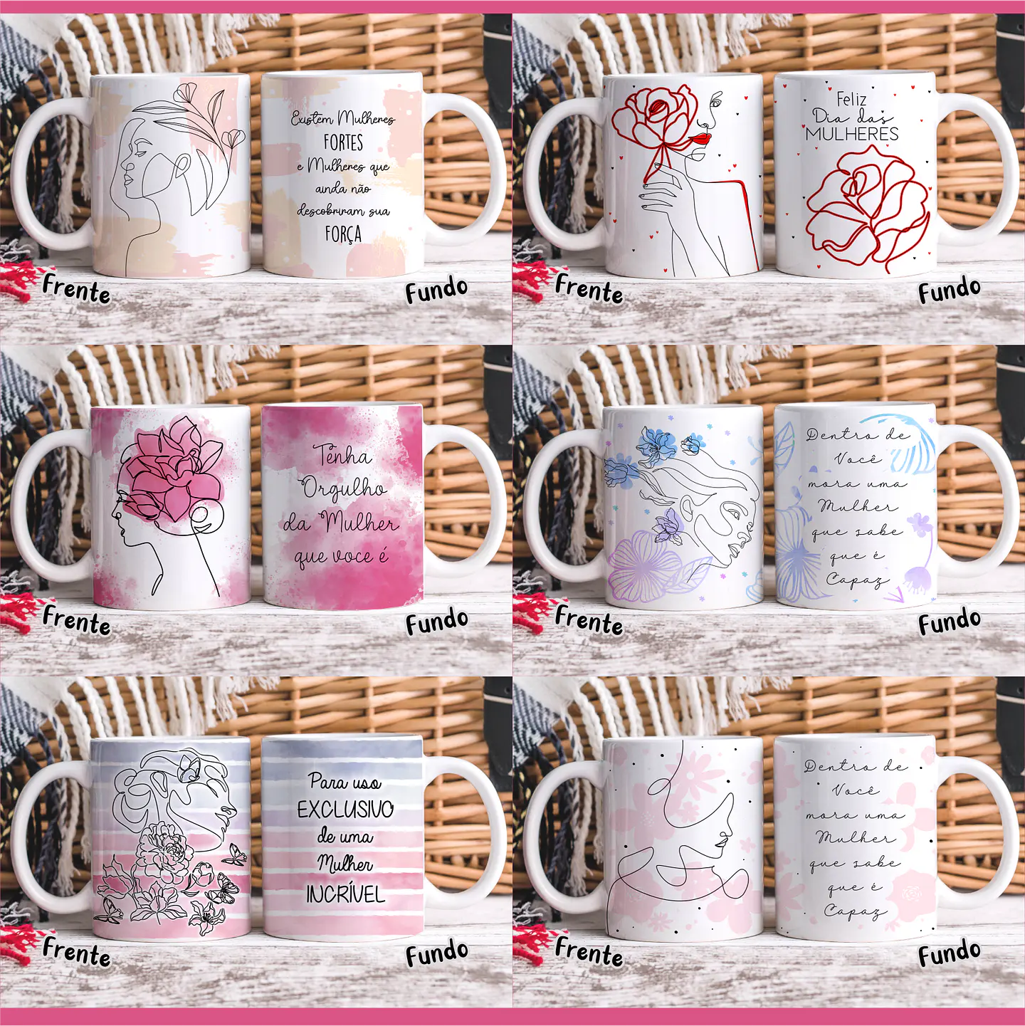 20 Artes para Caneca Dia das Mulheres Linhas Arquivos em Jpg   3