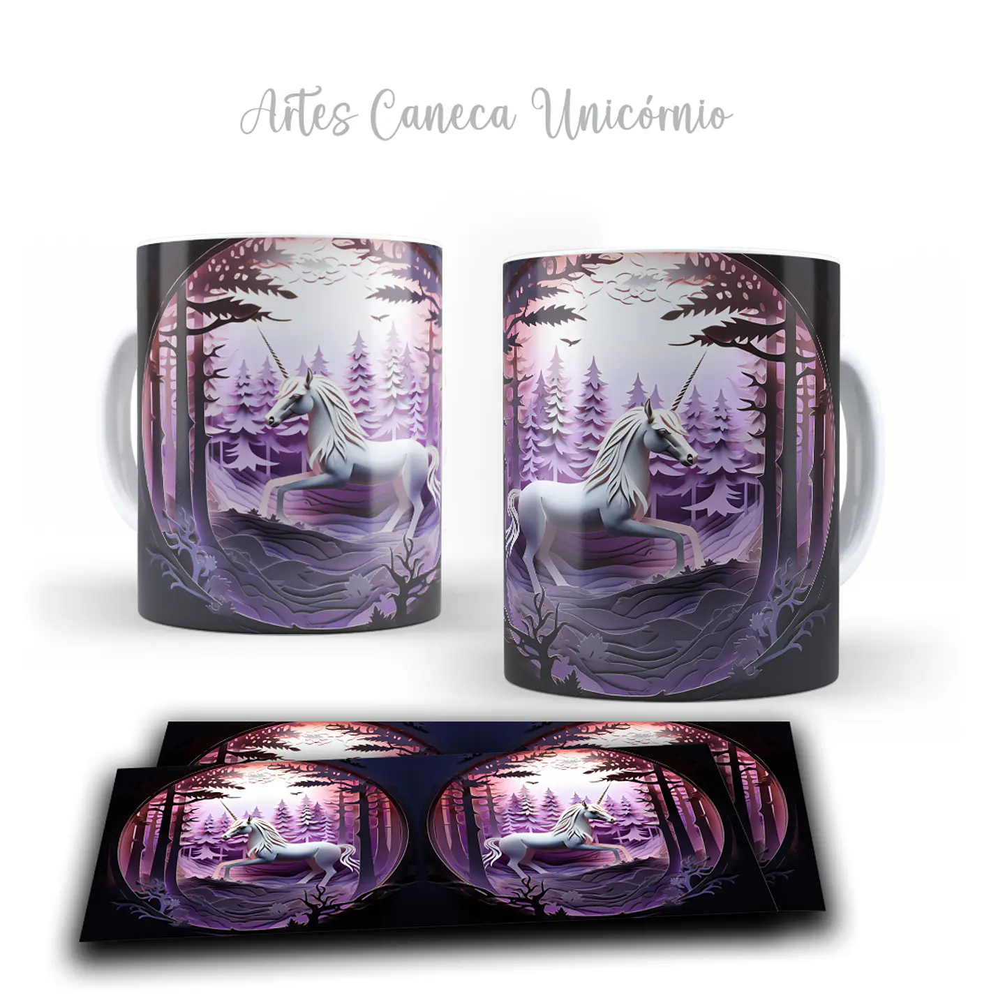 16 Artes para Caneca Unicornio 3d Arquivos em Jpg  4