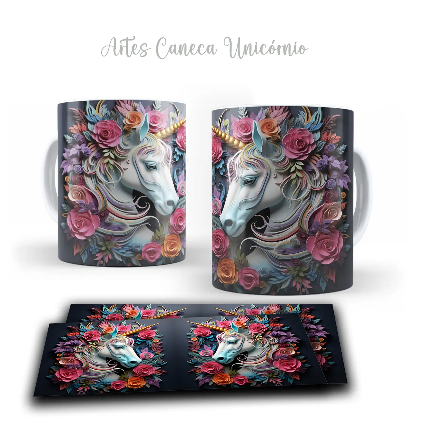 16 Artes para Caneca Unicornio 3d Arquivos em Jpg  13