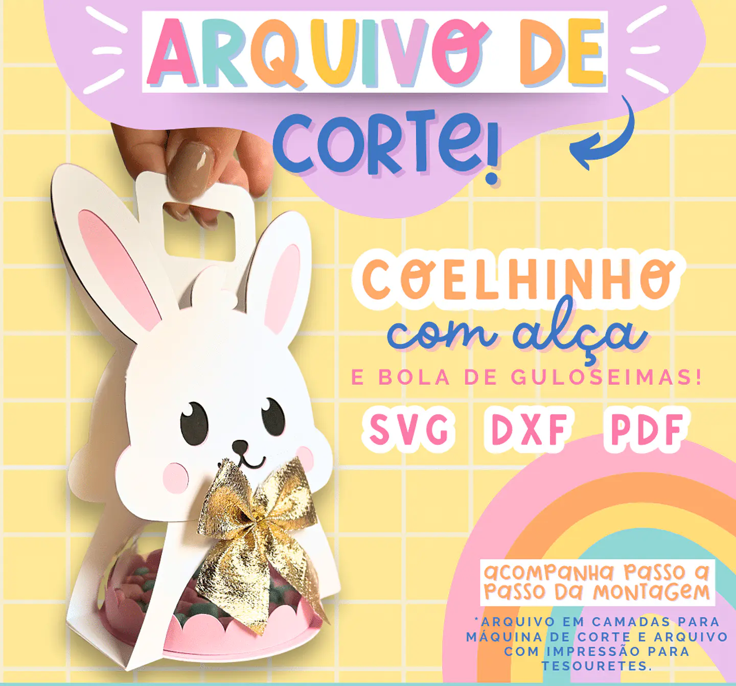 Arquivo de Corte Coelhinho com Alça Páscoa em Pdf  1