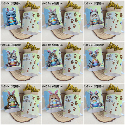 23 Artes para Caneca Páscoa Gatinhos Arquivo Editável  
