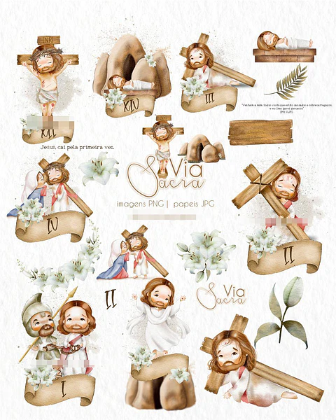 Kit Digital Via Sacra Aquarela em Png 