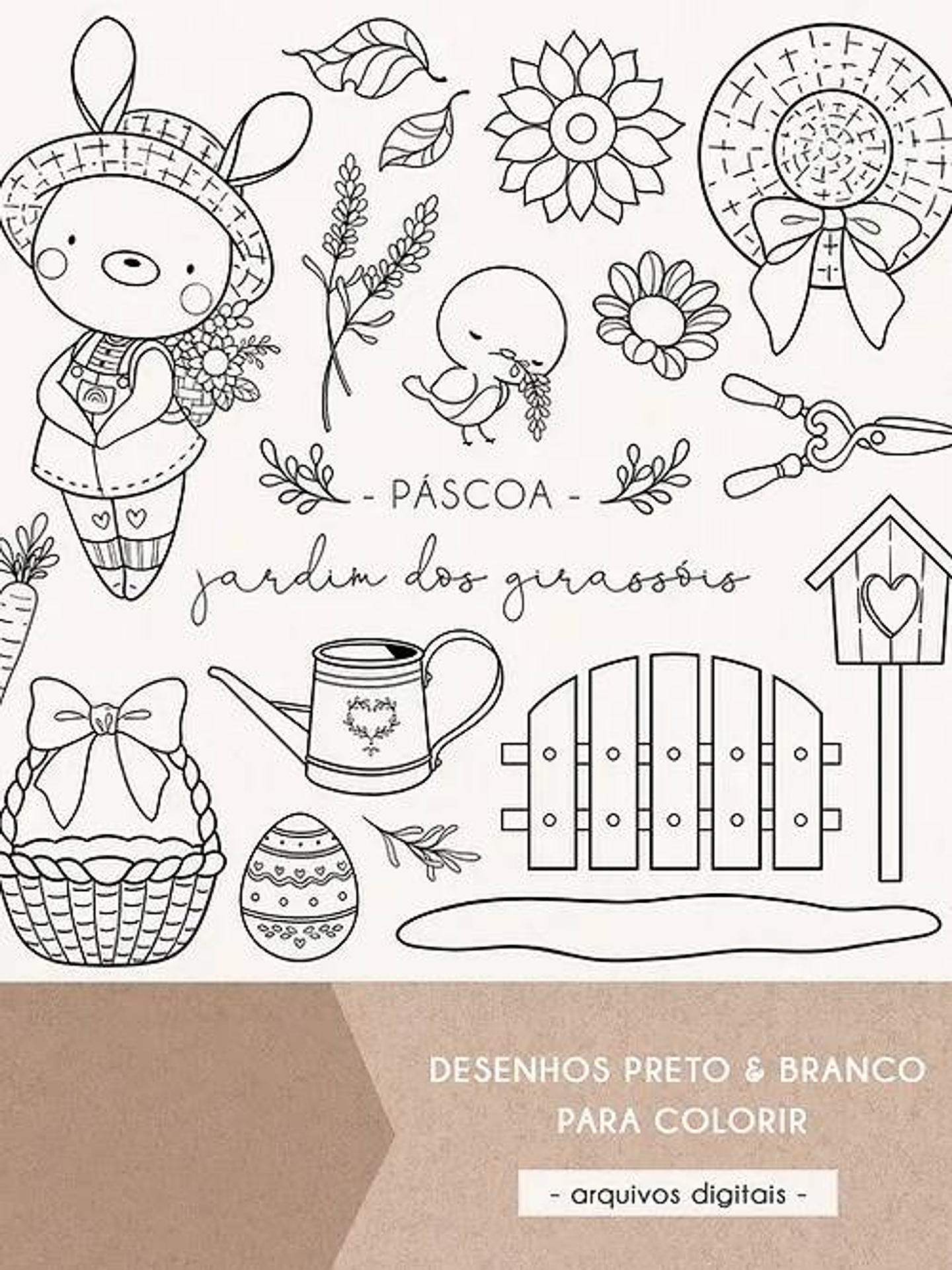 Kit Digital Páscoa Jardim Girassóis em Png   2