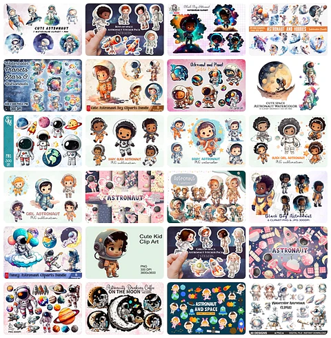 Kit Digital Mega Pacote Astronauta em Png