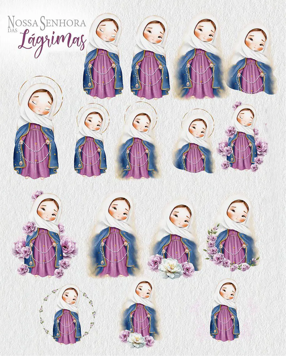 Kit Digital Nossa senhora das Lágrimas Aquarela em Png  2