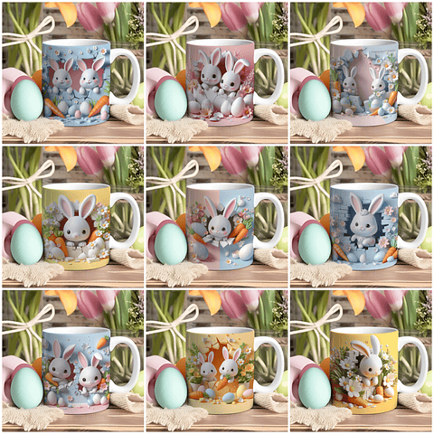 30 Arte para Caneca Páscoa Coelhinhos 3d Arquivo em Jpg 