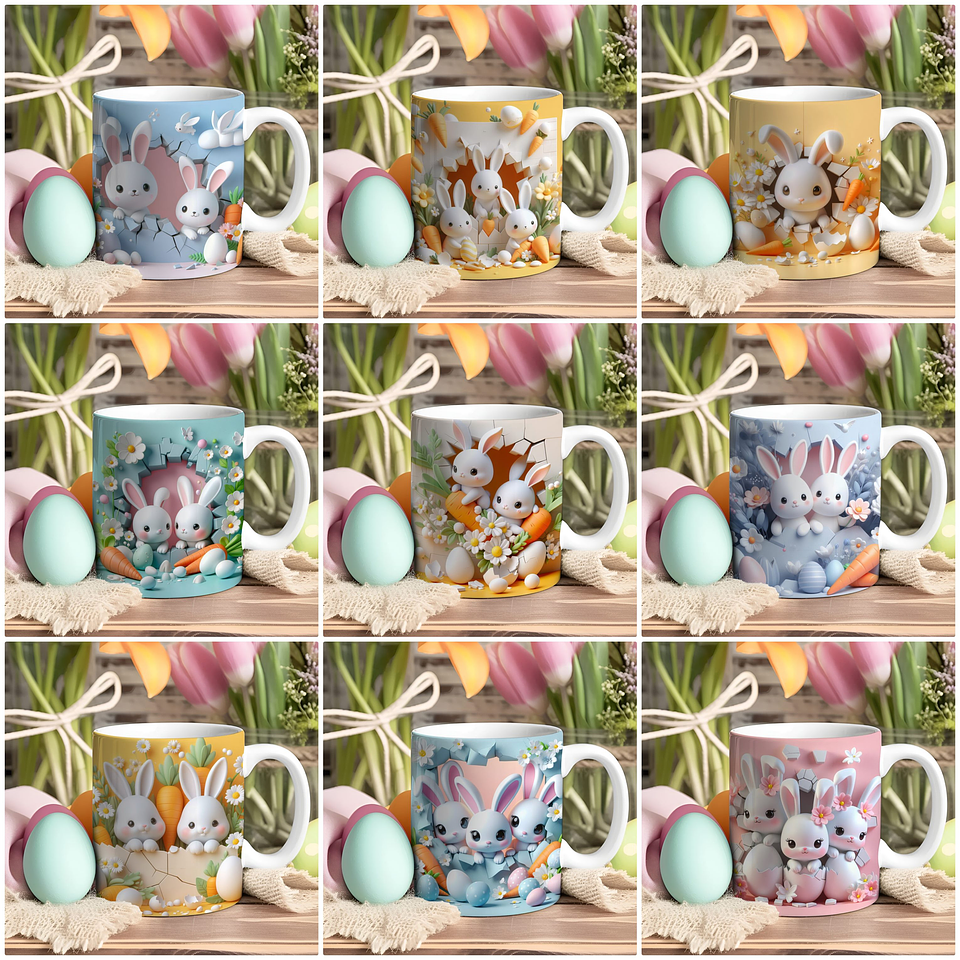 30 Arte para Caneca Páscoa Coelhinhos 3d Arquivo em Jpg  3