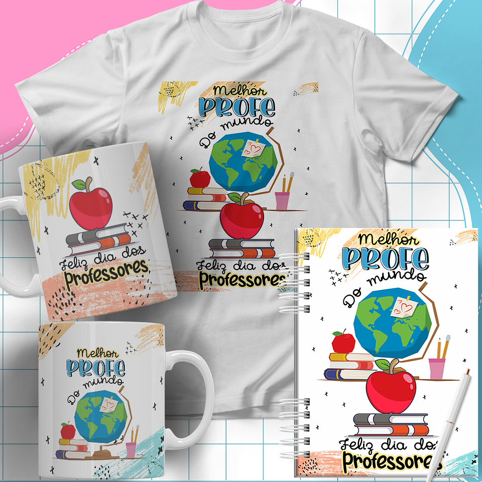 20 Arte para Caneca Camisa e Capa Agenda Dia dos Professores Arquivo Editável 4