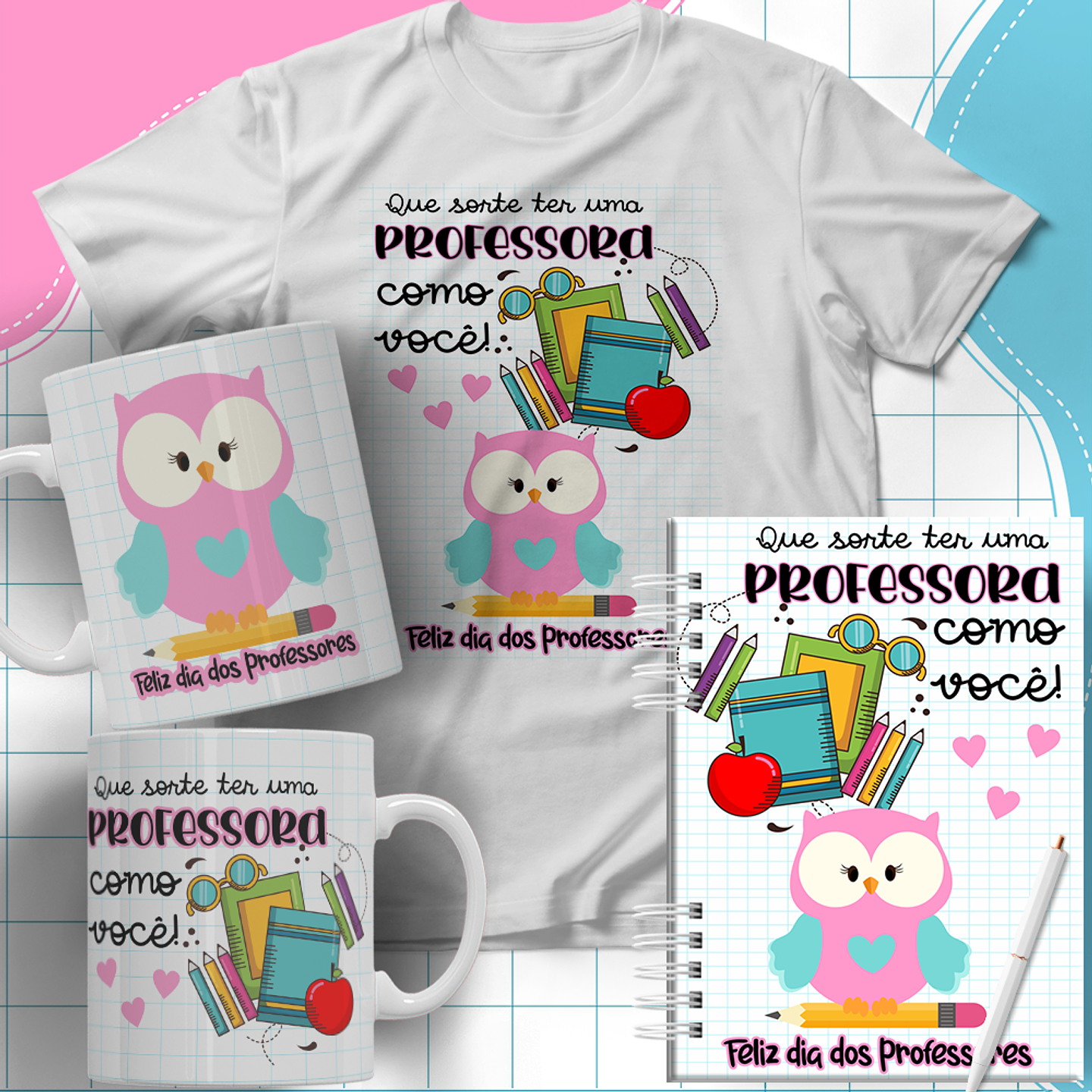 20 Arte para Caneca Camisa e Capa Agenda Dia dos Professores Arquivo Editável 7