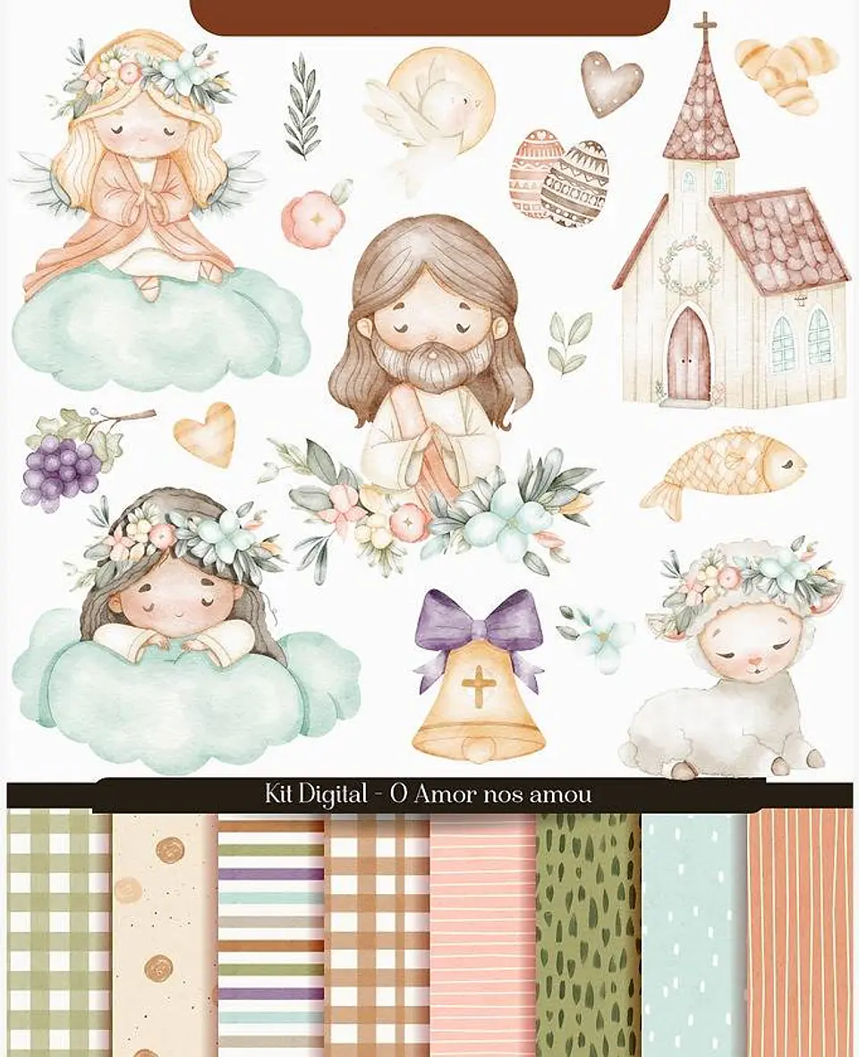 Kit Digital Jesus o Amor nos Amou Aquarelado em Png  1