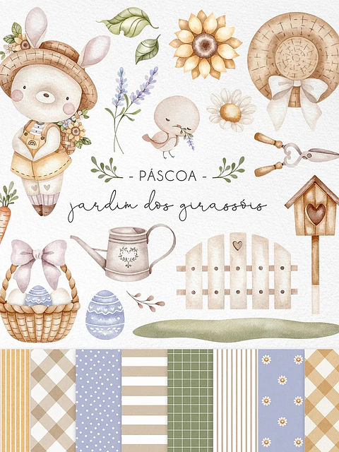 Kit Digital Páscoa Jardim Girassóis em Png  