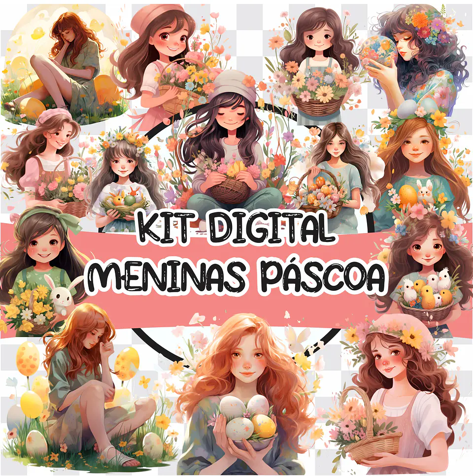 Kit Digital Meninas Mascotes Páscoa em Png 1