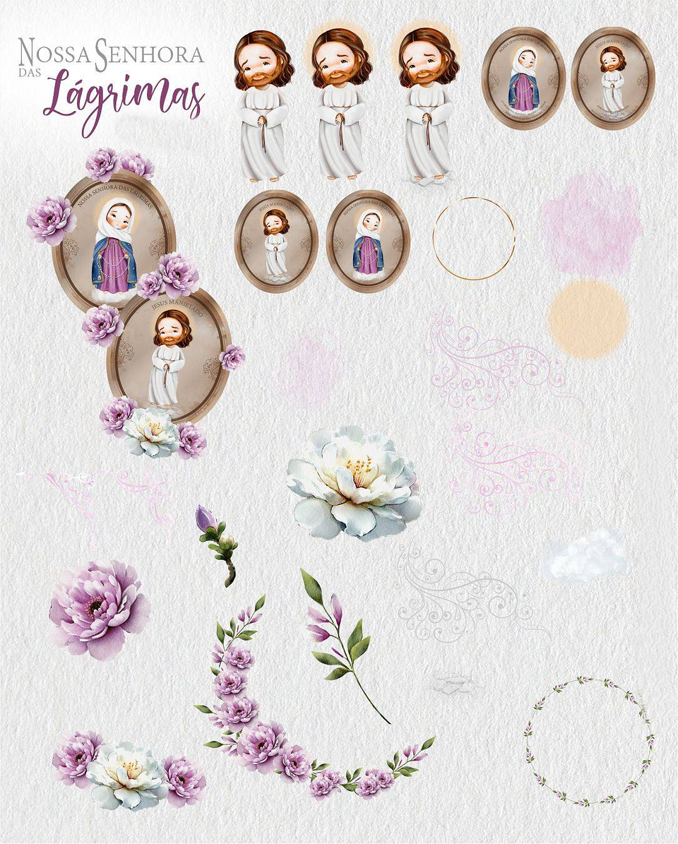 Kit Digital Nossa senhora das Lágrimas Aquarela em Png  3
