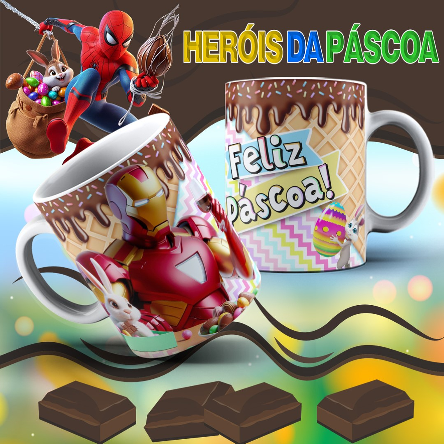 12 Arte para Caneca Páscoa Super Heróis Arquivo Editável 8