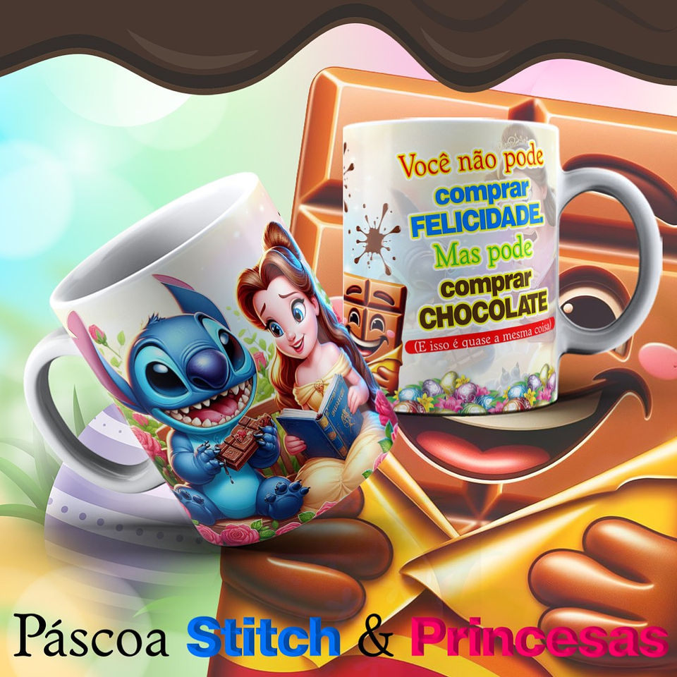 13 Arte para Caneca Páscoa Princesas e Stitch Arquivo Editável   3