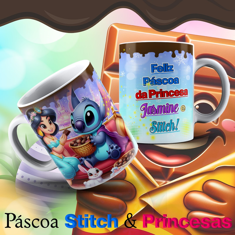 13 Arte para Caneca Páscoa Princesas e Stitch Arquivo Editável   7