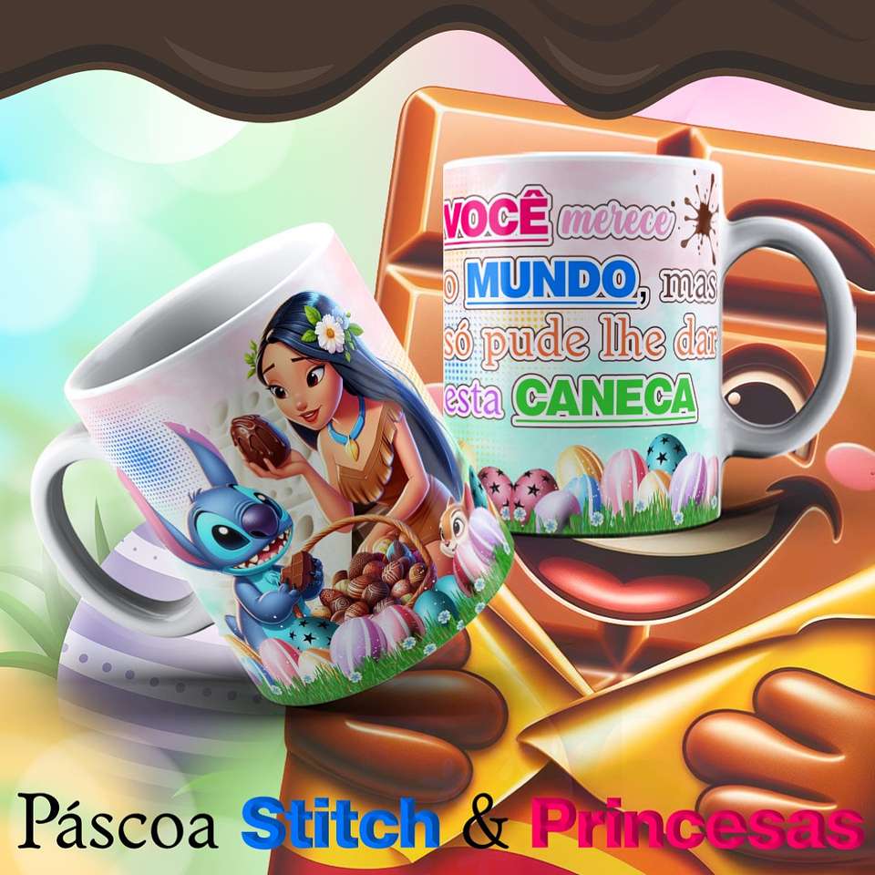 13 Arte para Caneca Páscoa Princesas e Stitch Arquivo Editável   11