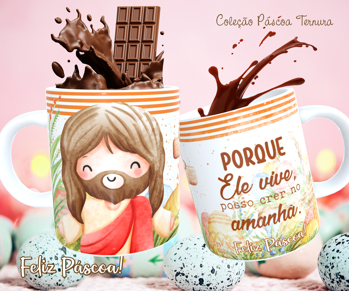 30 Arte para Caneca e Almofada Páscoa Cute Arquivo Editável 5
