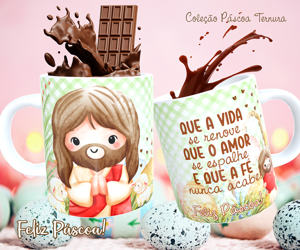 30 Arte para Caneca e Almofada Páscoa Cute Arquivo Editável 8