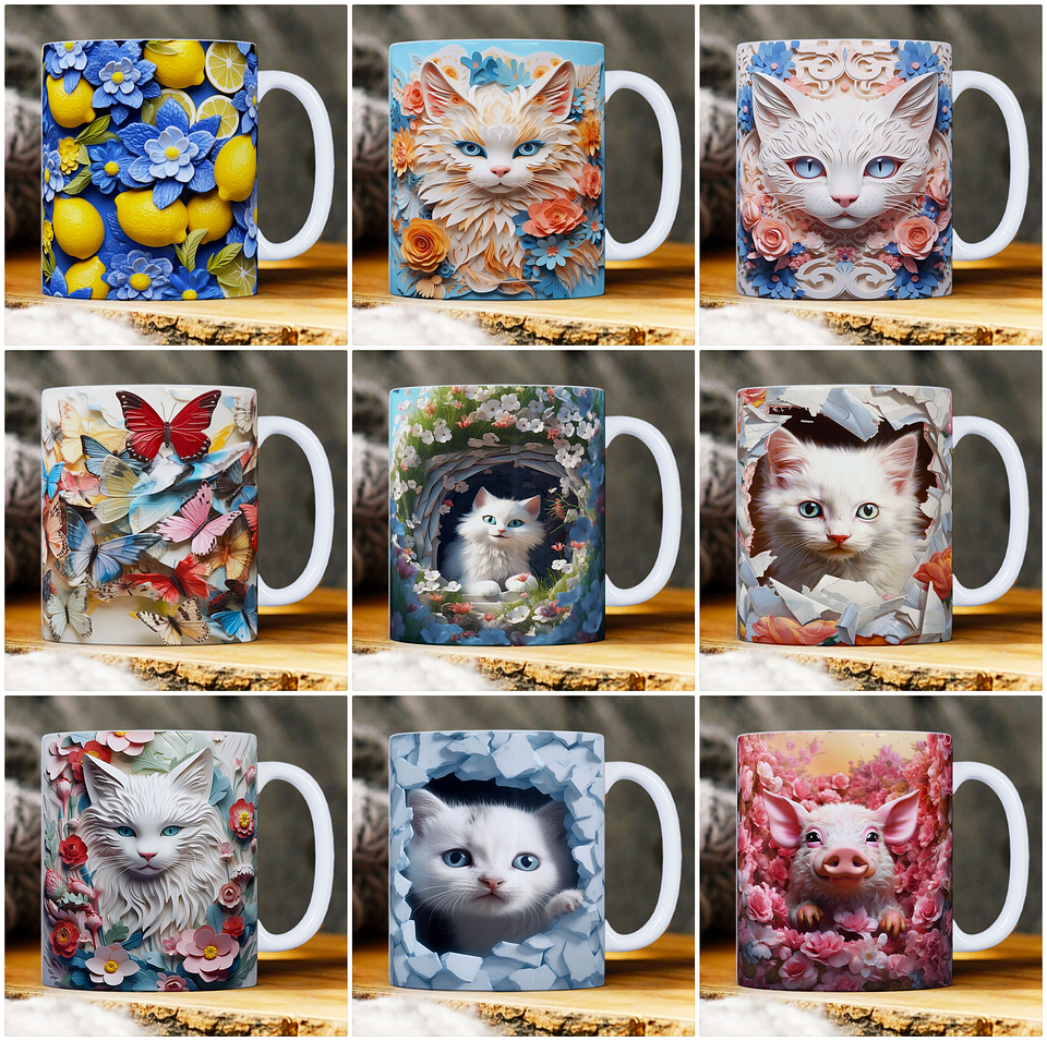 30 Artes para Caneca Animais 3d Arquivo em Jpg 16