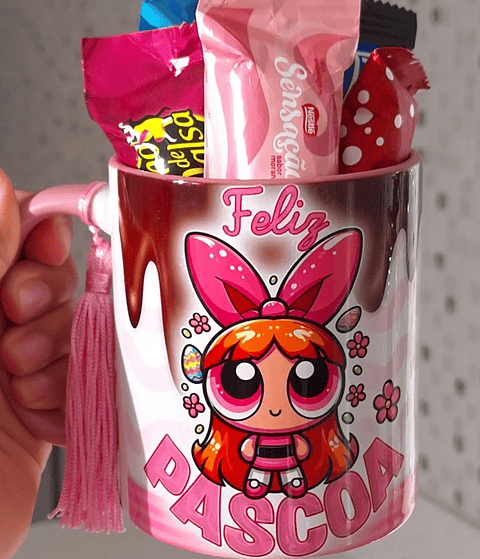 3 Artes para Caneca Meninas Super Poderosas Páscoa Arquivo em Png