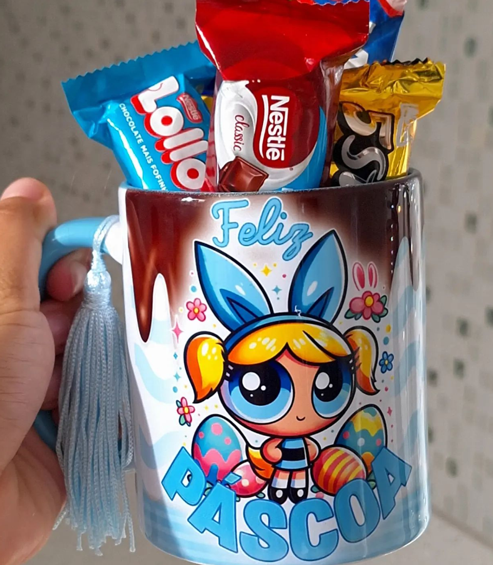 3 Artes para Caneca Meninas Super Poderosas Páscoa Arquivo em Png 2