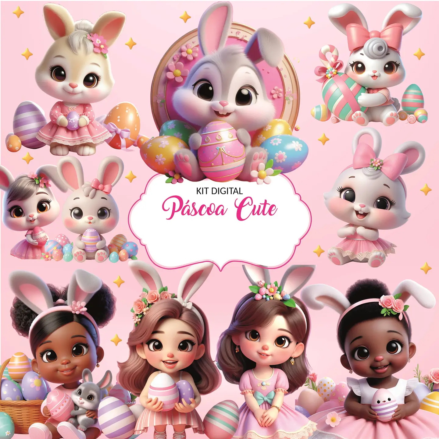 Kit Digital Páscoa Cute em Png  1