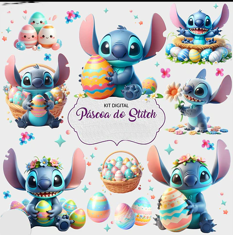 Kit Digital Páscoa Stitch em Png