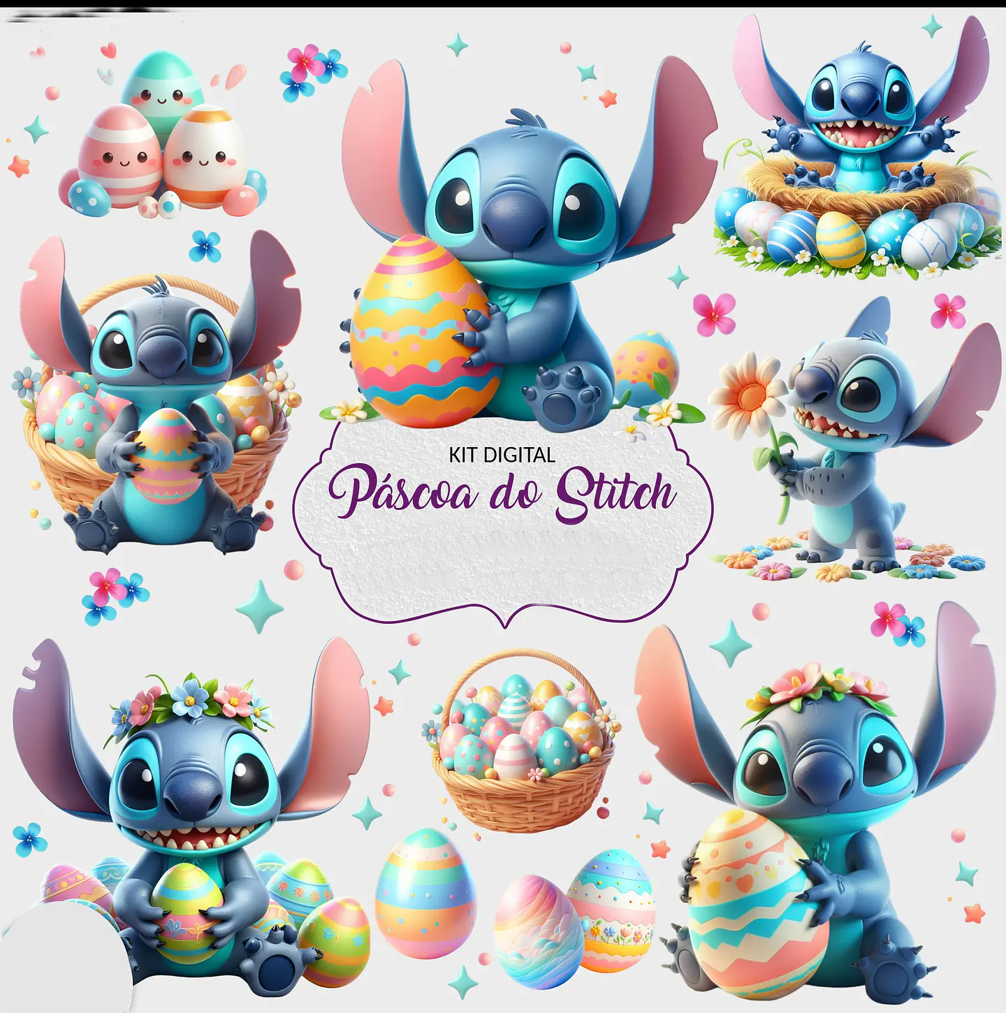 Kit Digital Páscoa Stitch em Png 1