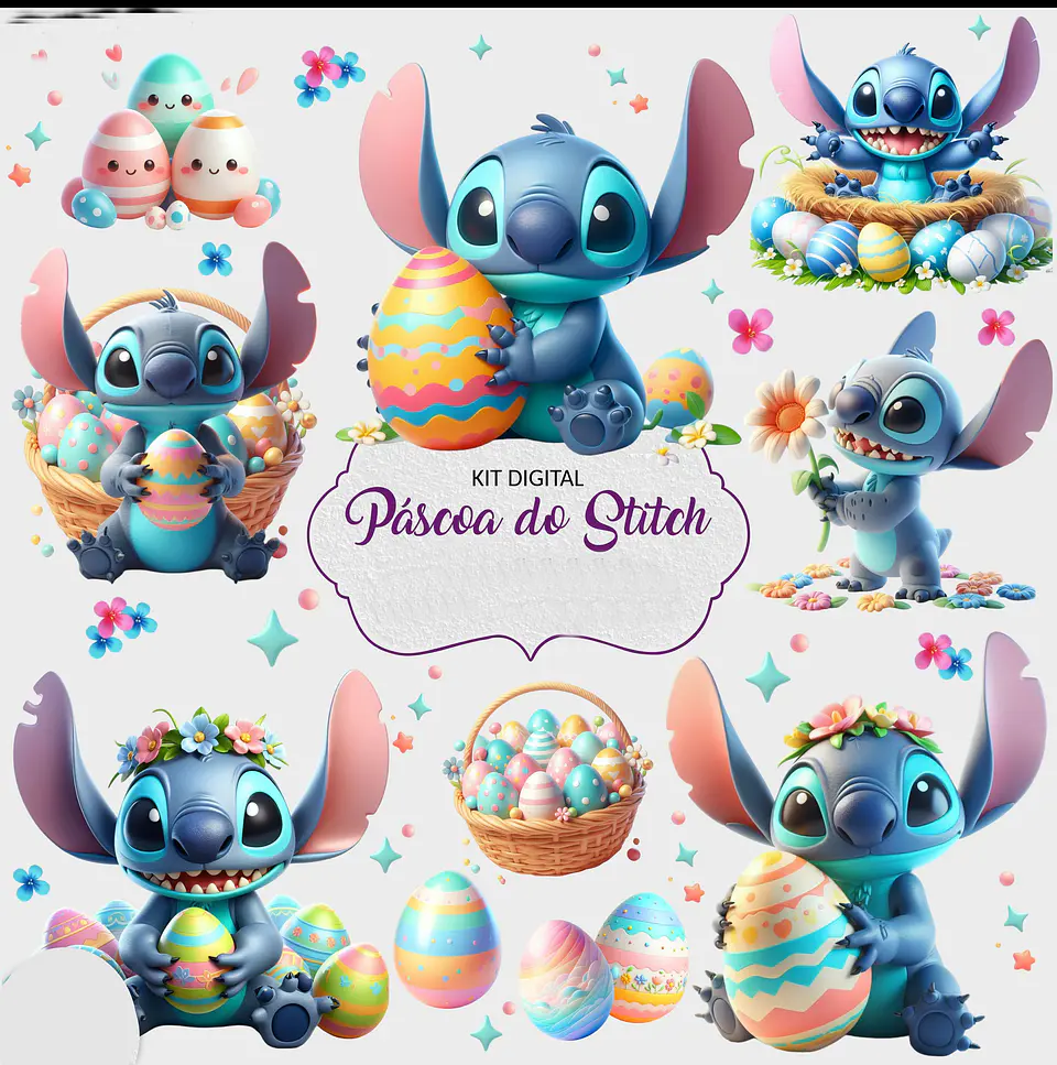 Kit Digital Páscoa Stitch em Png 1