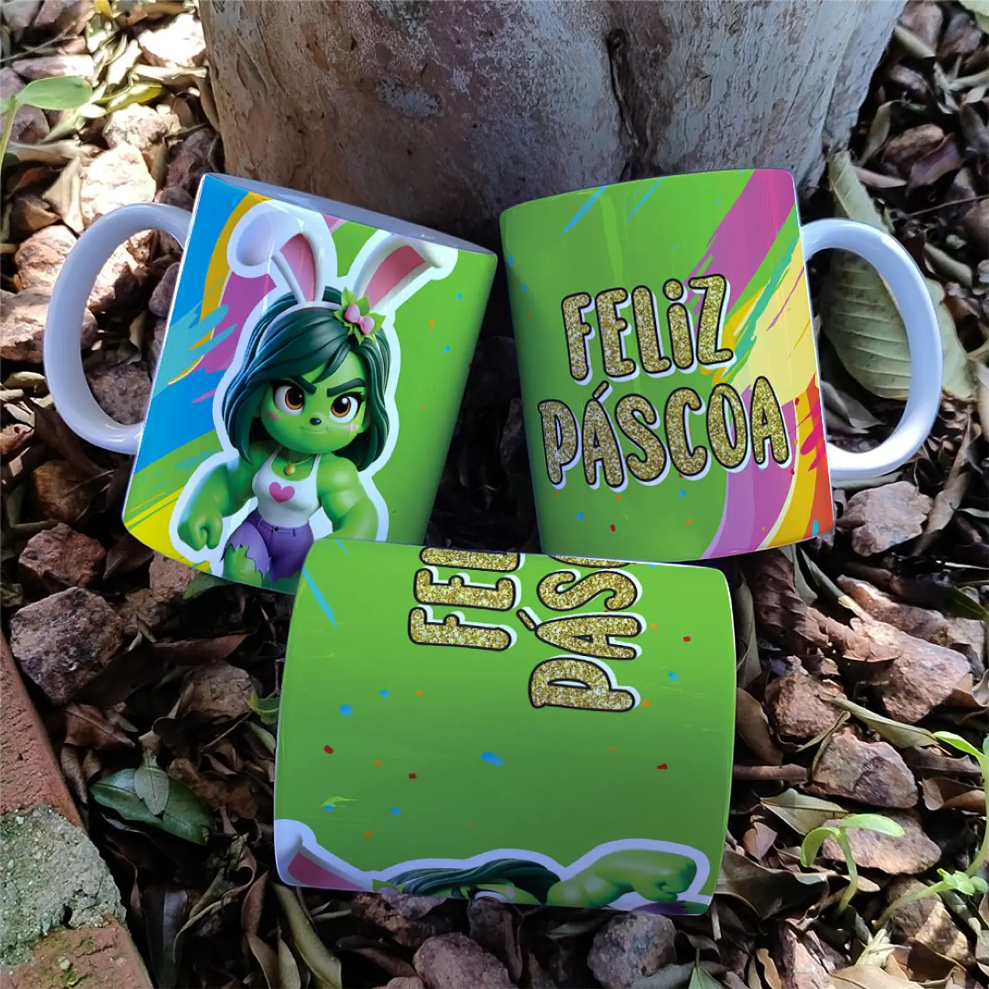 7 Arte para Caneca Super Heroinas Páscoa Arquivo em Jpg 1