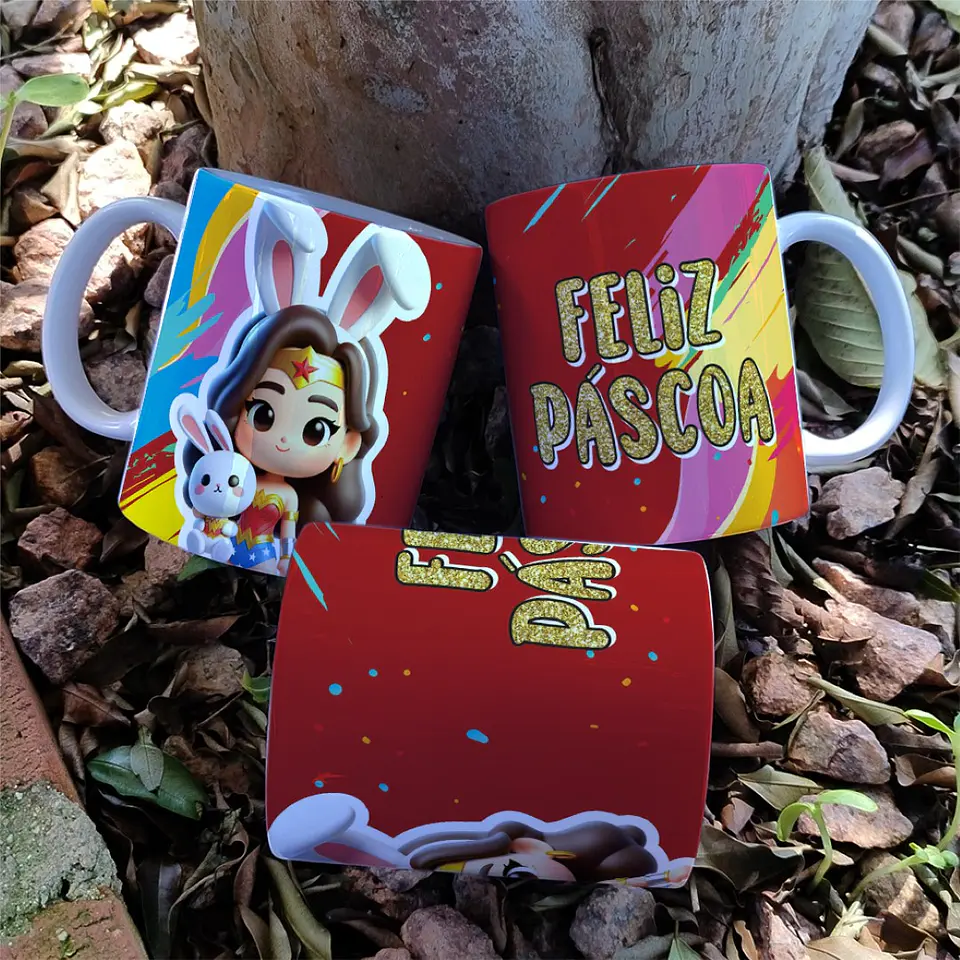 7 Arte para Caneca Super Heroinas Páscoa Arquivo em Jpg 6