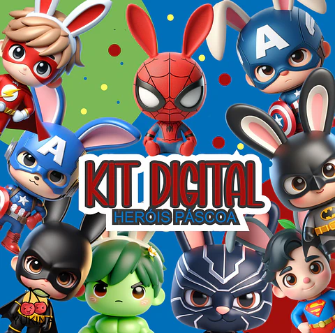 Kit Digital Herois e Personagens Páscoa Arquivos em Png  