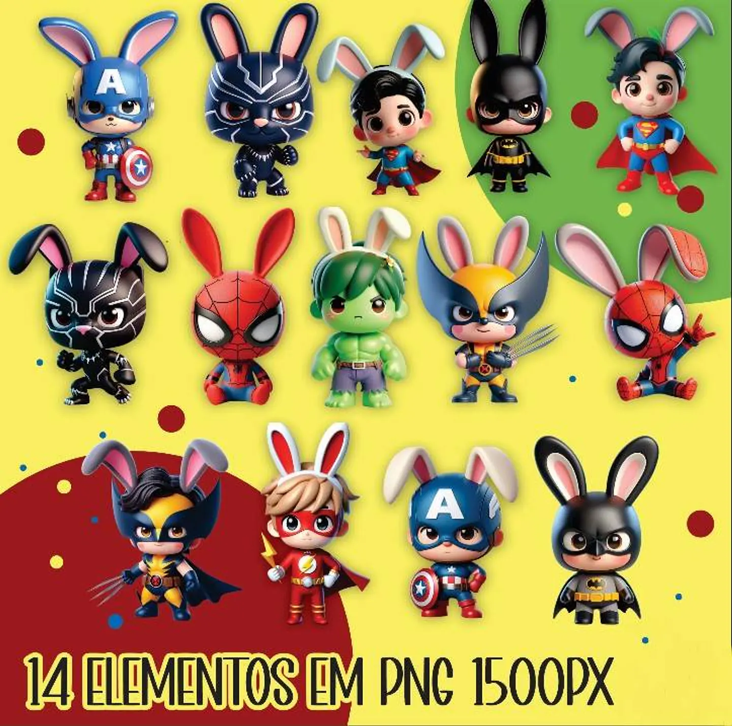 Kit Digital Herois e Personagens Páscoa Arquivos em Png   4