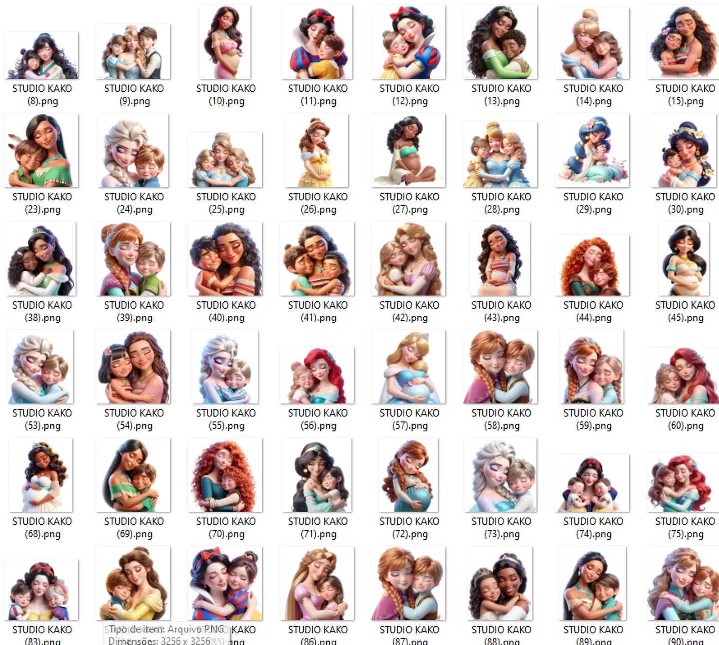 Kit Digital Princesas Dia das Mães Arquivos em Png 4