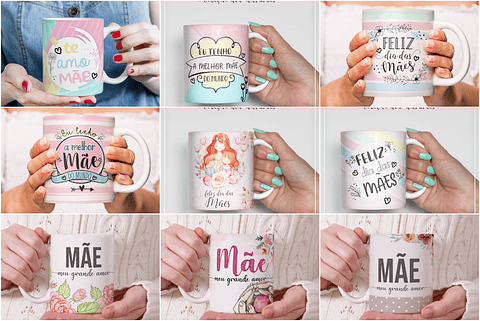 16 Artes Caneca Dia das Mães Arquivos Editável 