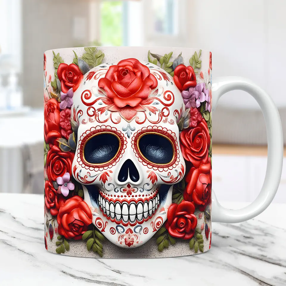50 Artes Caneca Carveira Dia dos Mortos 3d Arquivos Png 3