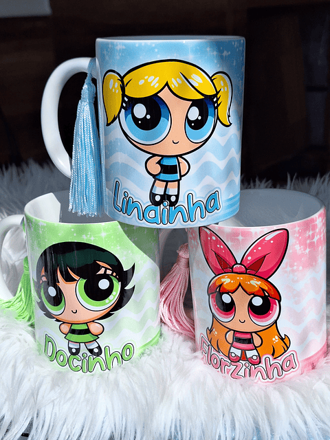 3 Artes Caneca Meninas Super Poderosas Glitter Arquivos em Jpg 