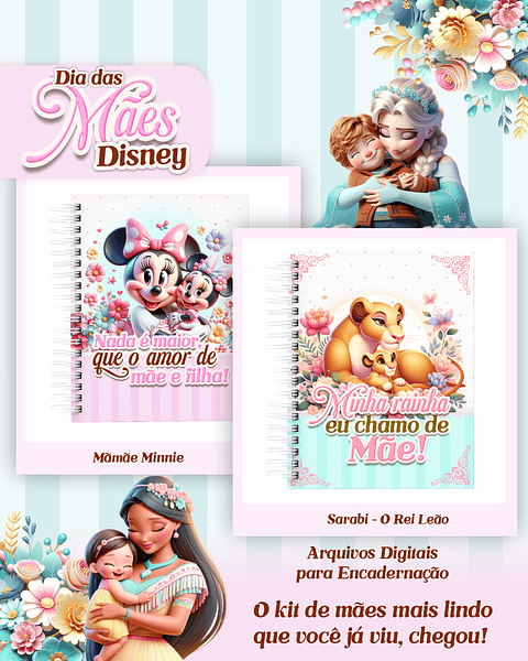 Arquivos para Encadernação Dia das Mães Princesas da Disney em Pdf e Png