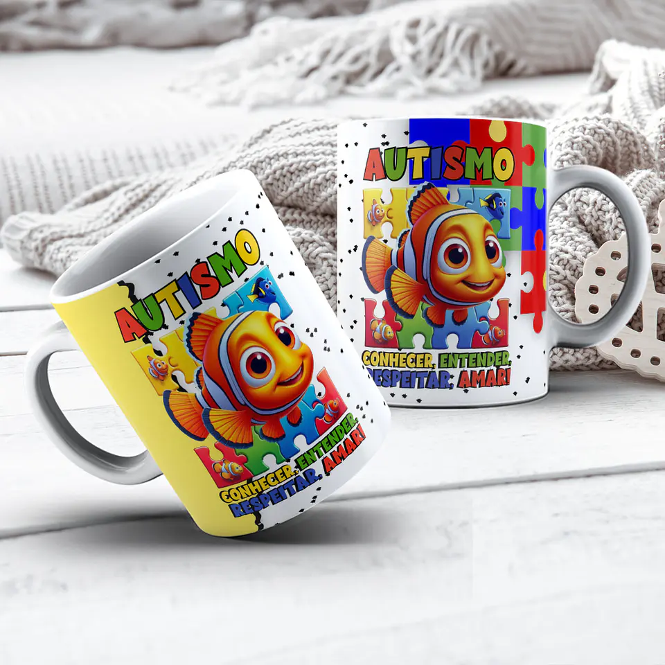 22 Artes para Caneca e Camisa Autismo Personagens Arquivo Editável 22