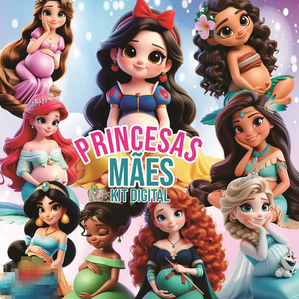 Kit Digital Princesas Dia das Mães em Png 1