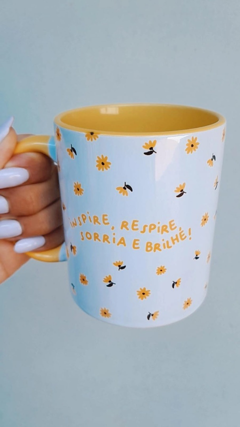 Artes Caneca Inspire e Respire Sorria e Brilhe Arquivo em Jpg