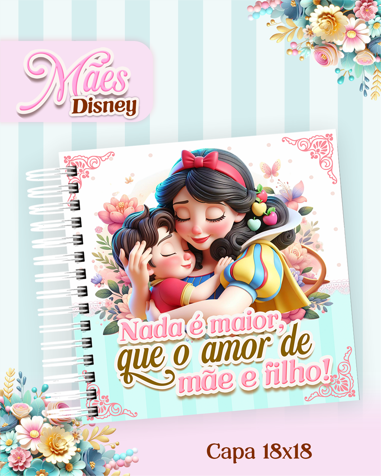 Arquivos para Encadernação Dia das Mães Princesas da Disney em Pdf e Png 6