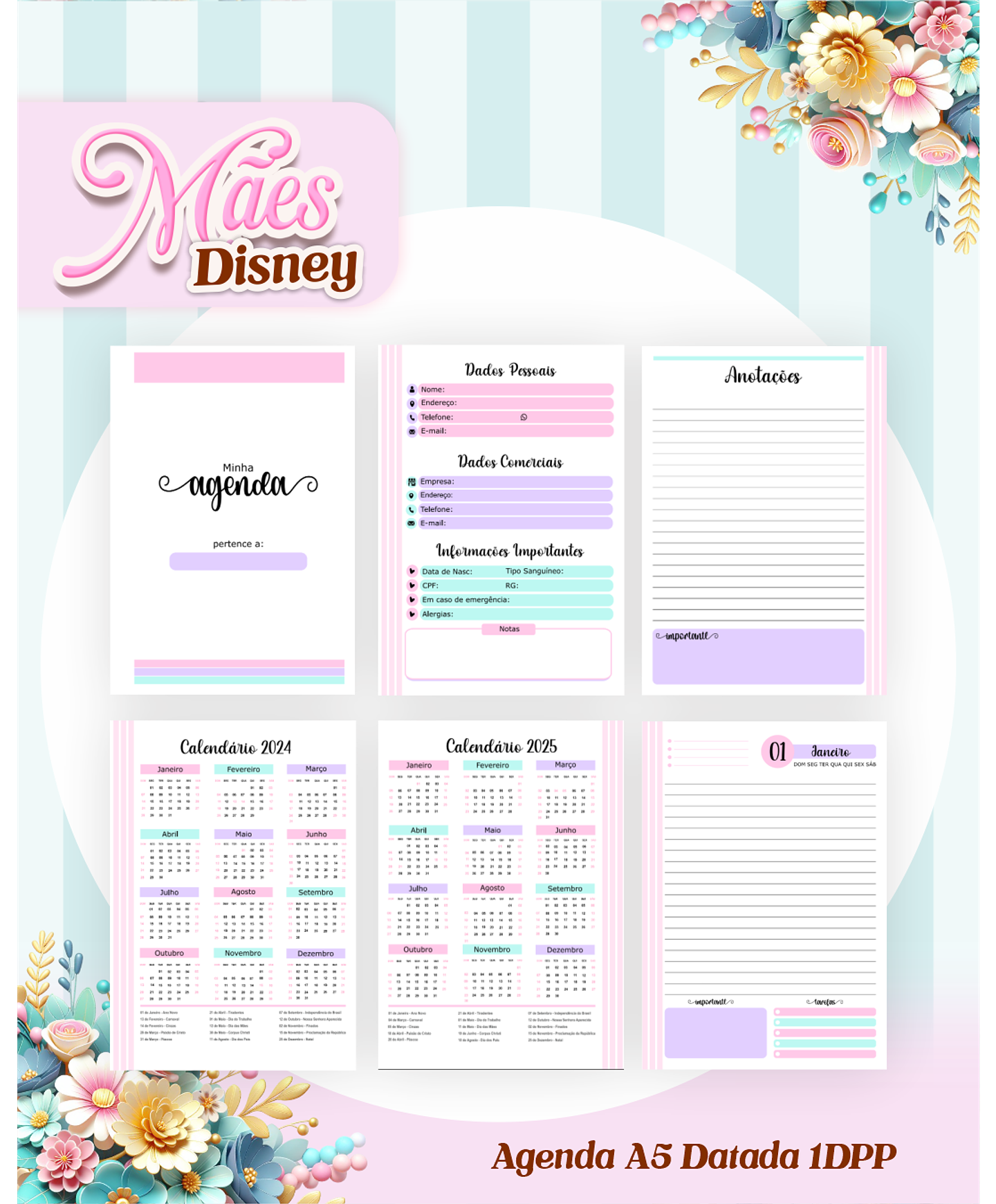 Arquivos para Encadernação Dia das Mães Princesas da Disney em Pdf e Png 7