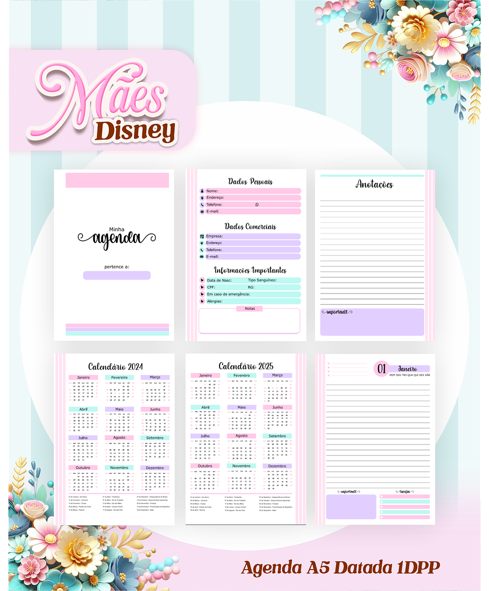 Arquivos para Encadernação Dia das Mães Princesas da Disney em Pdf e Png 7