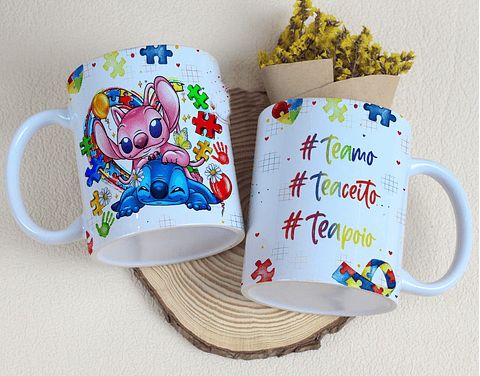 Arte Caneca Autismo Stitch Arquivo Editável