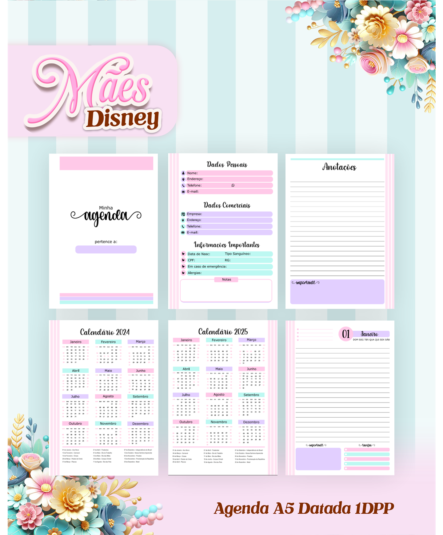 Arquivos para Encadernação Dia das Mães Princesas da Disney em Pdf e Png 8