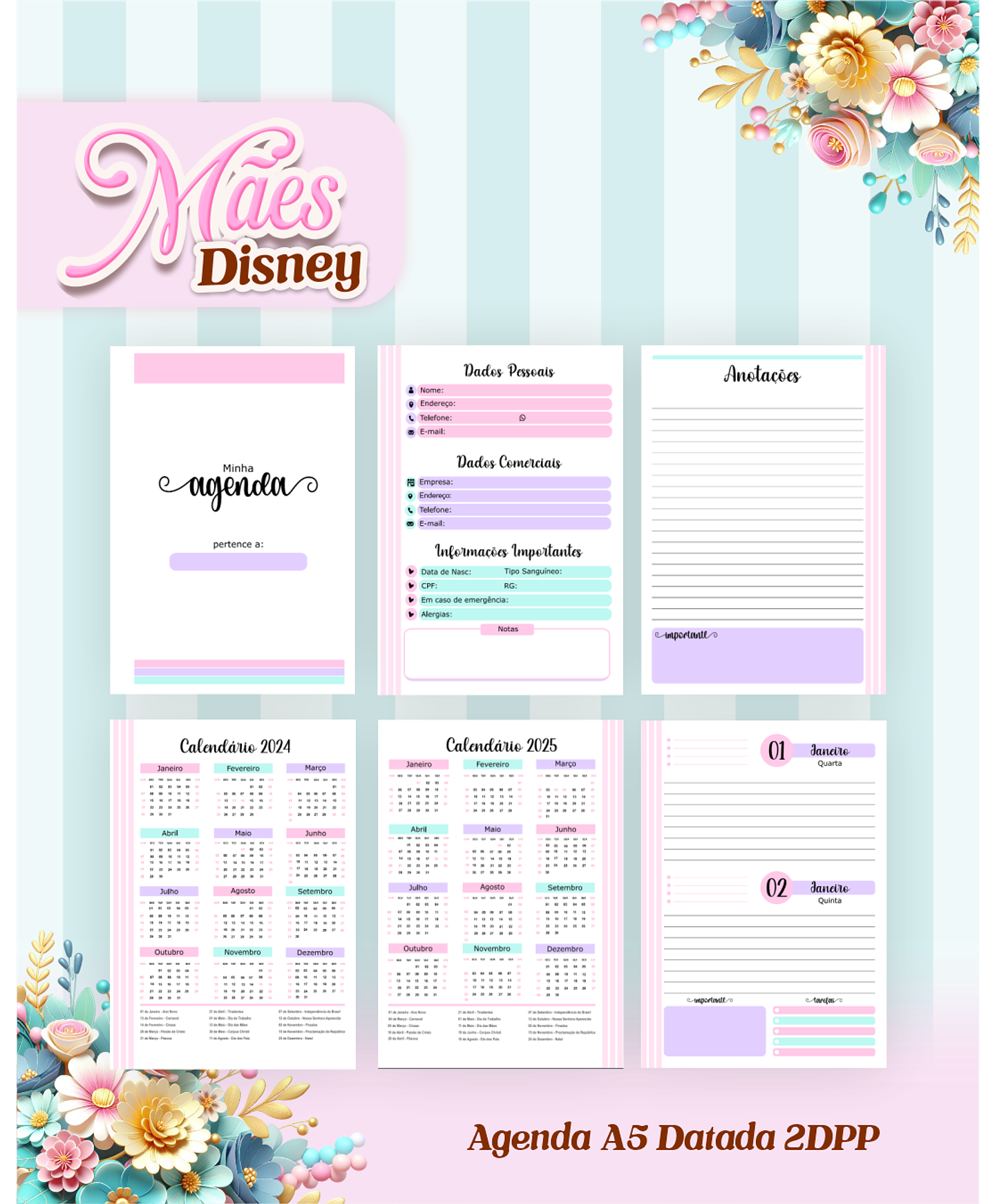 Arquivos para Encadernação Dia das Mães Princesas da Disney em Pdf e Png 9