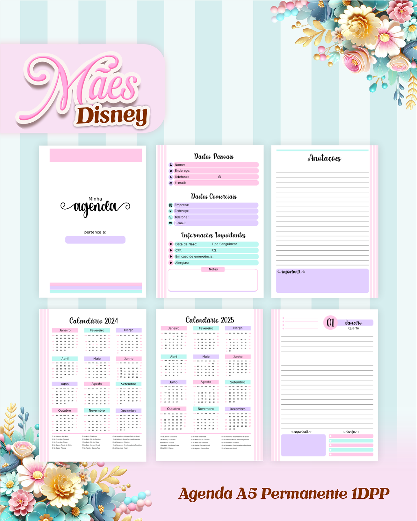 Arquivos para Encadernação Dia das Mães Princesas da Disney em Pdf e Png 10